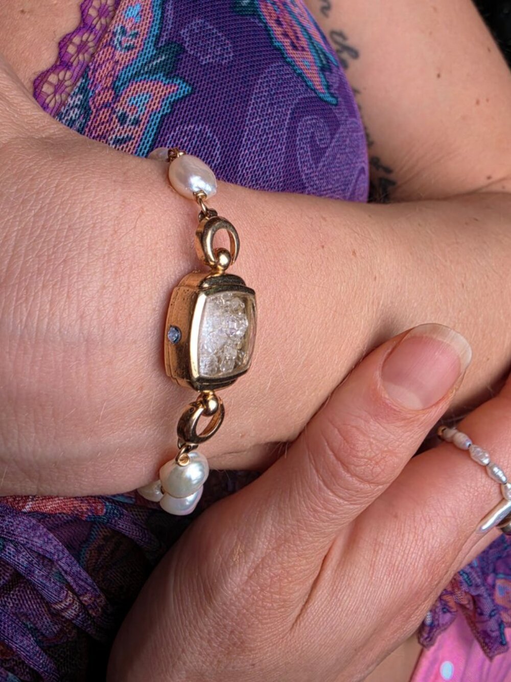 Watch Bracelet | Pakimer Diamond Shaker | Yogo Sapphire| Freshwater Pearl Chain
